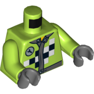 Torso Race Jacket with Wrench and Black and White Checkered Print, Lime Arms, Dark Bluish Gray Hands Lime