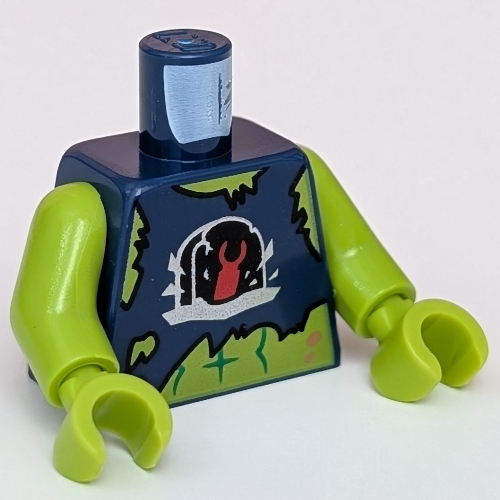 Torso Vest, Tattered, Gravestone with Red Minifig Hand, Lime Body print, Lime Arms and Hands Dunkelblau
