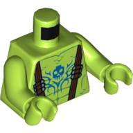 Torso Dark Brown Suspenders with Silver Bullets, Green Muscle and Scale Lines, Blue Skull Tattoo Print, Lime Arms and Hands Limette
