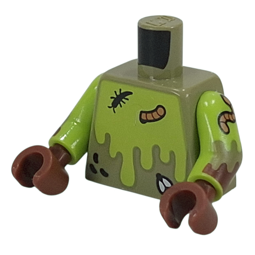 Torso, Lime Slime, Bugs, Fly, Worm print, Lime Arms, Reddish Brown Hands Olivgrün
