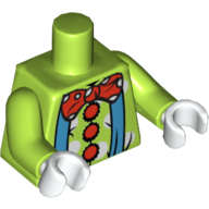 Torso 3 large Red Buttons and Red Polka Dot Bow Tie Print (Clown), Lime Arms, White Hands Limette