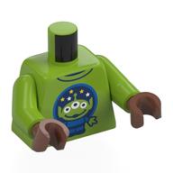 Torso, Toy Story Alien in Blue Circle, Dark Blue Background print, Lime Arms, Medium Brown Hands Lime