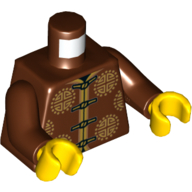 Torso Traditional Chinese Robe, Laces, Gold Symbols Print, Reddish Brown Arms, Yellow Hands Reddish Brown
