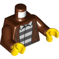 Torso Jacket, Open over Prison Shirt Print, Reddish Brown Arms, Yellow Hands Reddish Brown