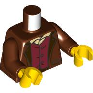 Torso, Jacket, Dark Red Buttoned Shirt, Tan Shirt print, Reddish Brown Arms, Yellow Hands Rotbraun