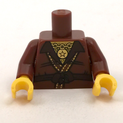 Torso Robe, Gold Chain / Gold Star on Back Print, Reddish Brown Arms, Yellow Hands Rotbraun