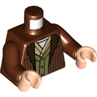 Torso Jacket with Dark Red Stripes, Olive Green Vest, Tan and White Undershirts print, Reddish Brown Arms, Light Nougat Hands Rotbraun