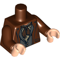 Torso Jacket over Vest with Buttons and Dark Brown Scarf Print, Reddish Brown Arms, Light Nougat Hands Rotbraun