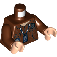Torso Shirt with Pockets, Radio, ID Badge on Lanyard, and Jurassic World Logo Print, Reddish Brown Arms, Light Nougat Hands Rotbraun