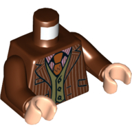Torso Jacket with Pinstripes, Olive Green Vest, Orange Tie with 'W' Print, Reddish Brown Arms, Light Nougat Hands Reddish Brown