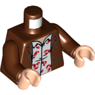 Torso Jacket, Open over White Shirt with Red Scorpions Print, Reddish Brown Arms, Light Nougat Hands Reddish Brown