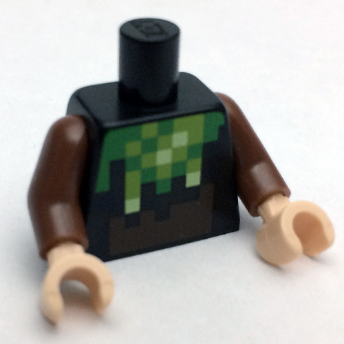 Torso Pixelated Bright Green, Lime and Dark Brown Creeper Costume Print, Reddish Brown Arms, Light Nougat Hands Black
