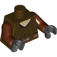 Torso Jedi Robe, White Undershirt Print (Plo Koon), Reddish Brown Arms, Black Hands Dunkelbraun