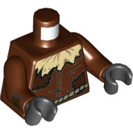 Torso Tunic, Tan Straw at Neck, Dark Brown Patches, Dark Tan Rope Belt Print (Scarecrow), Reddish Brown Arms with Dark Brown Patches, Black Hands Rotbraun