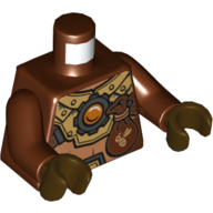 Torso Fur, Gold Mechanical Armor, Pouch and Fire Chi Emblem Print, Reddish Brown Arms, Dark Brown Hands Reddish Brown