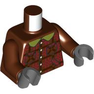Torso, Checkered Coat, Olive Green Collar print, Reddish Brown Arms, Dark Bluish Gray Hands Reddish Brown