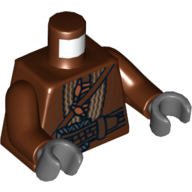 Torso Jacket with Strap, Large Silver Buckle and Orange Toggle Buttons Print, Reddish Brown Arms, Dark Bluish Gray Hands Reddish Brown