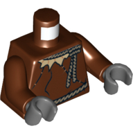 Torso Tunic with Rope Belt and Collar and Large Stitches Print, Reddish Brown Arms, Dark Bluish Gray Hands Reddish Brown