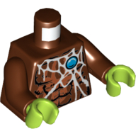 Torso Bare Chest with Spider Web and Blue Round Jewel (Chi) Print, Reddish Brown Arms, Lime Hands Reddish Brown