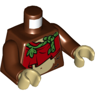 Torso Tunic, Red with Green Vine Strap, Bare Midriff with Monkey Stomach Print, Reddish Brown Arms, Tan Hands Reddish Brown