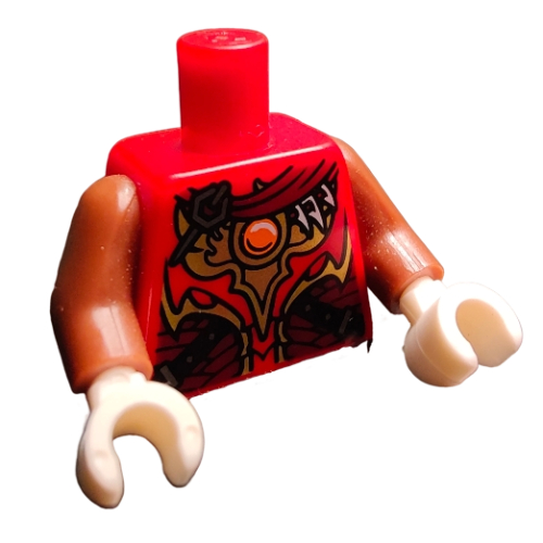 Torso Armor, Gold Plates, Black Straps, Red Jewel, Reddish Brown Cloak print, Reddish Brown Arms, White Hands Red