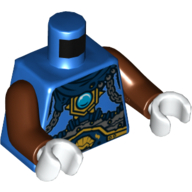 Torso Armor, Dark Blue Scarf, Gold Chains, Dark Blue Belt and Blue Round Jewel (Chi) Print, Reddish Brown Arms, White Hands Blue