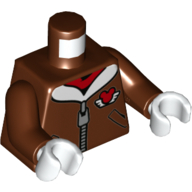 Torso Coat with Zipper, White Fur, Red Mickey Mouse Logo with Wings Print, Reddish Brown Arms, White Hands Rotbraun