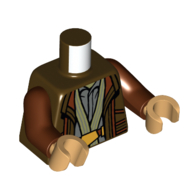 Torso, Robe, Olive Green Scarf, Sand Blue Tunic print, Reddish Brown Arms, Warm Tan Hands Dark Brown