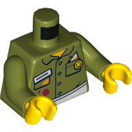 Torso Shirt, with Stains and Apron Print, Olive Green Arms, Yellow Hands Olivgrün