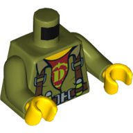 Torso Dino Shirt and Harness, Dark Red Undershirt with 'D' Print, Olive Green Arms, Yellow Hands Olivgrün