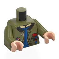 Torso, Jacket, Zipper, Black Collar, Blue Sweater, Colored Candy print, Olive Green Arms, Light Nougat Hands Olive Green