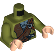 Torso Cloak with Brown Collar and Straps Print (Legolas), Olive Green Arms, Light Nougat Hands Olivgrün