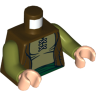 Torso Vest with Olive Green Shirt and Dark Green Sash Print, Olive Green Arms, Light Nougat Hands Dark Brown