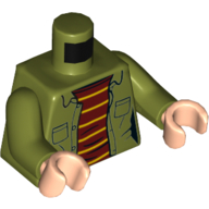 Torso Jacket, Red/Yellow Striped Shirt, Pockets Print, Olive Green Arms, Light Nougat Hands Olive Green