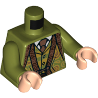 Torso Vest with Decorations, Reddish Brown Straps, and Tie Print, Olive Green Arms, Light Nougat Hands Olive Green