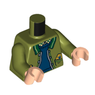 Torso Jacket, Open over Blue Sweater, Dark Green Trim, Lollipop in Pocket print, Olive Green Arms, Light Nougat Hands Olivgrün
