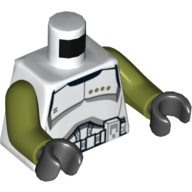Torso Clone Trooper Sergeant Armor with Black Belt and Four Olive Green Stars Print, Olive Green Arms, Black Hands Weiß