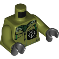 Torso Jacket, Pockets, Buttons, Black Tag with White ? in Target Circle Print, Olive Green Arms, Black Hands Olivgrün