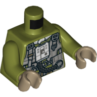 Torso Flight Suit, Light Bluish Gray Chest Plate with White Control Panel with Tube Print (A-Wing Pilot), Olive Green Arms, Dark Tan Hands Olive Green