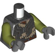 Torso Armor, Silver Plates, Dark Tan Fur, Reddish Brown Straps print, Olive Green Arms, Dark Bluish Gray Hands Perltitan
