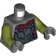 Torso Crude Platemail Armor and Dark Red Shirt Tattered Print (Moria Orc), Olive Green Arms, Dark Bluish Gray Hands Dark Bluish Gray