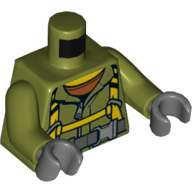 Torso Jumpsuit, Grey Belt with Buckle, Yellow Straps/Harness Print, Olive Green Arms, Dark Bluish Gray Hands Olive Green