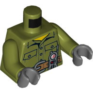 Torso Shirt, Pockets, Belt, Radio Print, Olive Green Arms, Dark Bluish Gray Hands Olive Green