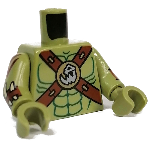 Torso, Reddish Brown Straps, Skull print, Olive Green Arms and Hands Olivgrün