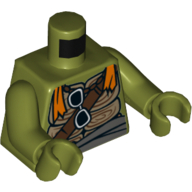 Torso Turtle Shell with Dark Brown Belts, Sunglasses and Orange Scarf Print, Olive Green Arms and Hands Olivgrün