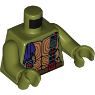 Torso Turtle Shell with Dark Brown Belt, Straps with Radio, Pouches and Devices, and Purple Bandana End Print, Olive Green Arms and Hands Olive Green