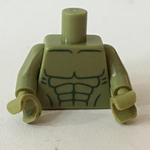 Torso Bare Chest with Dark Green Muscles Outline Print (Hulk), Olive Green Arms and Hands Olivgrün