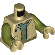 Torso Vest with Pocket, Open over Sand Green and Olive Green Shirt Print, Olive Green Arms, Tan Hands Beige