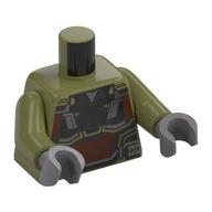 Torso, Pilot Suit Dark Bluish Grey/Reddish brown/Black Armor print, Olive Green Arms, Flat Silver Hands Olive Green