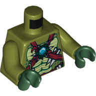 Torso Muscles Outline, Chi Armour and Chi Jewel Print, Olive Green Arms, Dark Green Hands Olivgrün